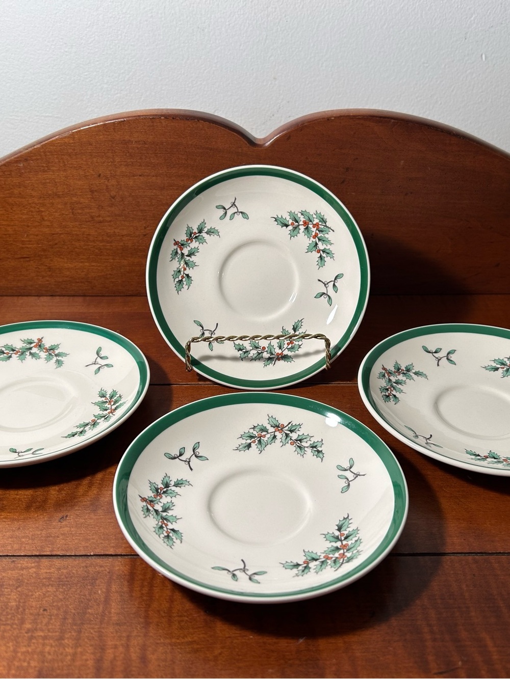 Festive Green Holly Saucer Set - Holiday Dinnerware